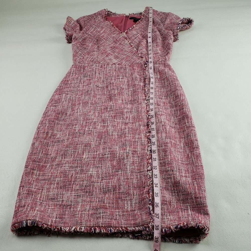 Banana Republic Tweed Fringe Dress Womens 4 Pink Sheath V Neck Faux Wrap - Picture 12 of 13